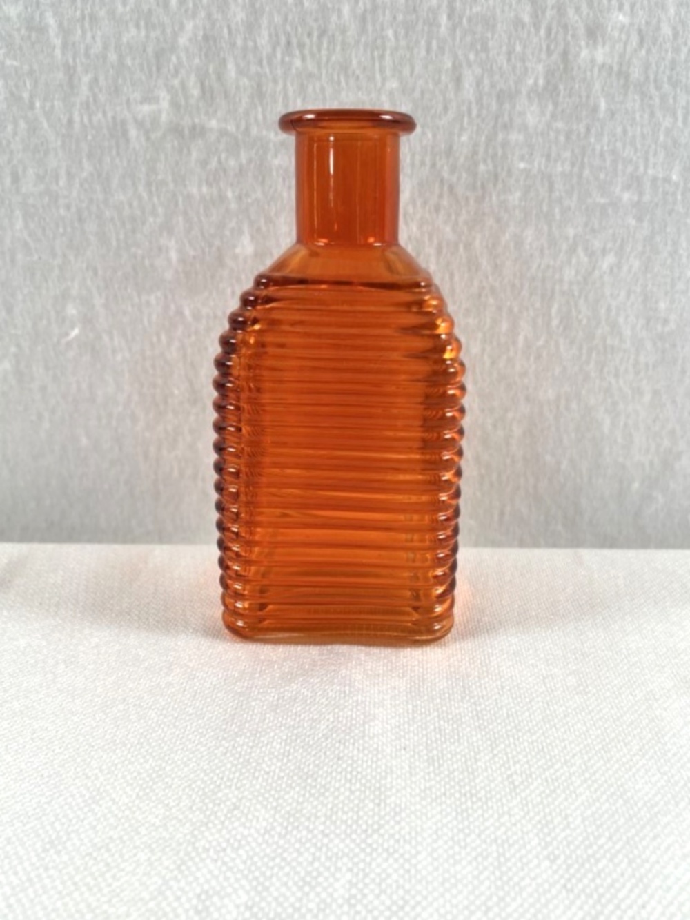 Vintage Deep Amber Ribbed Bottle Square Beehive Mid Century Decanter Bud Vase 5"